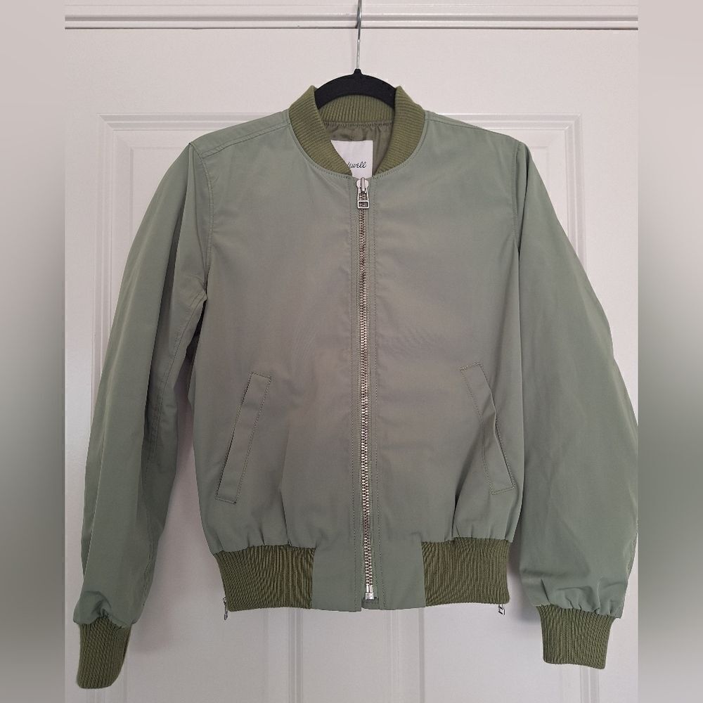 Madewell green bomber jacket zip ap size xs